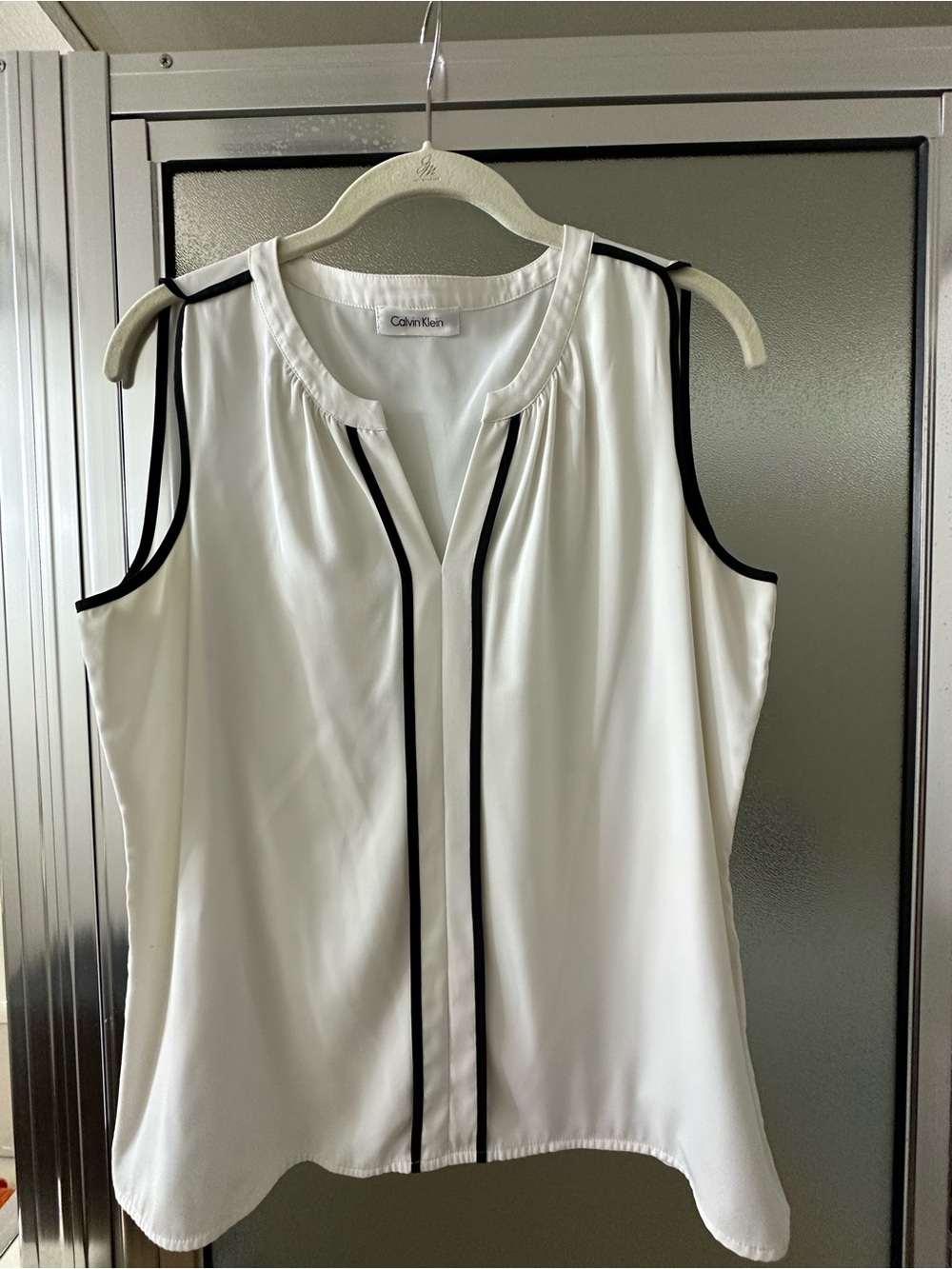 Calvin Klein White Sleeveless Camisole with Black Piping